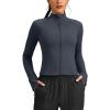 imageG Gradual Womens Cropped Workout Jacket Slim Fit Full Zip Athletic Running Gym Jackets for Women with Thumb Holes PocketsDusty BlueM
