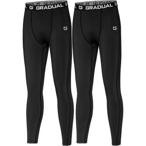 imageG Gradual Boys Compression Pants Youth Thermal Base Layer Fleece Tights Sports Basketball Leggings for Boys2 Pack BlackBlack