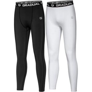 imageG Gradual Boys Compression Pants Youth Thermal Base Layer Fleece Tights Sports Basketball Leggings for Boys2 Pack BlackWhite