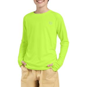 imageG Gradual Boys Rash Guard UPF 50 Sun Protection Shirt Quick Dry Long Sleeve Swim Shirts Lightweight SPF Youth Fishing ShirtFluorescent Green