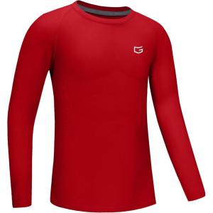 imageG Gradual Boys Youth Compression Shirt Long Sleeve Football Baseball Undershirt Quick Dry Sports Base Layer for BoyA Red