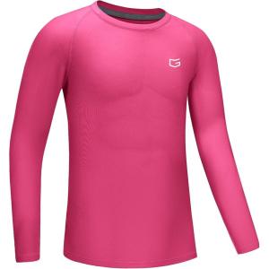 imageG Gradual Boys Youth Compression Shirt Long Sleeve Football Baseball Undershirt Quick Dry Sports Base Layer for BoyPink