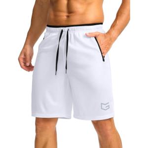 imageG Gradual Mens Gym Shorts wtih Zipper Pocket 9quot Athletic Basketball Mesh Shorts for Men Workout Quick Dry LightiweightWhite