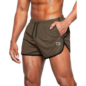 imageG Gradual Mens Running Shorts 3 Inch Quick Dry Gym Athletic Jogging Shorts with Zipper PocketsDark Brown
