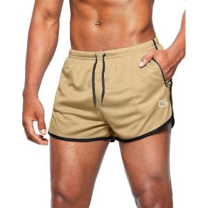 imageG Gradual Mens Running Shorts 3 Inch Quick Dry Gym Athletic Jogging Shorts with Zipper PocketsLight Khaki