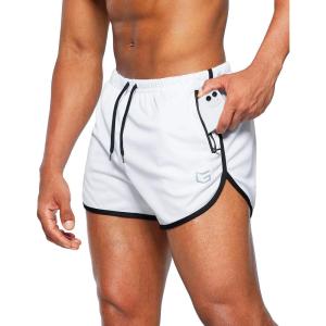 imageG Gradual Mens Running Shorts 3 Inch Quick Dry Gym Athletic Jogging Shorts with Zipper PocketsWhite