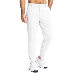 imageG Gradual Mens Stretch Golf Joggers with 3 Pockets Slim Fit Sweatpants Work Dress Casual Pants for Men with Belt LoopsWhite
