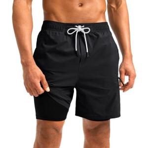 imageG Gradual Mens Swim Trunks with Compression Liner 5 inch Inseam Quick Dry Bathing Suits with Zipper PocketNo Thigh ChafingBlack