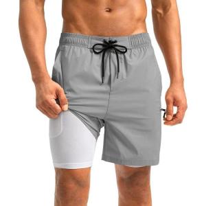 imageG Gradual Mens Swim Trunks with Compression Liner 5 inch Inseam Quick Dry Bathing Suits with Zipper PocketNo Thigh ChafingLight Grey