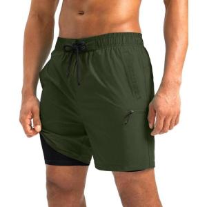 imageG Gradual Mens Swim Trunks with Compression Liner 5 inch Inseam Quick Dry Bathing Suits with Zipper PocketNo Thigh ChafingOlive