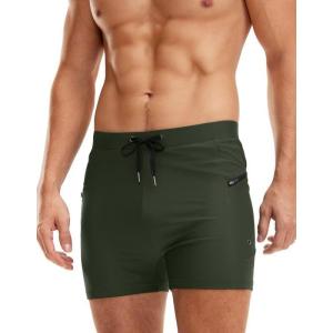 imageG Gradual Mens Swimsuit Trunks with Zipper Pockets Quick Dry Swimwear Bathing Suit Swim Briefs Board Shorts for MenOlive