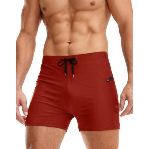 imageG Gradual Mens Swimsuit Trunks with Zipper Pockets Quick Dry Swimwear Bathing Suit Swim Briefs Board Shorts for MenRed