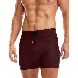 imageG Gradual Mens Swimsuit Trunks with Zipper Pockets Quick Dry Swimwear Bathing Suit Swim Briefs Board Shorts for MenWine