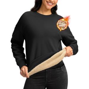 imageG Gradual Sherpa Sweatshirt for Women Fleece Sweatshirts Crewneck Pullover Warm Sweaters for WinterBlack