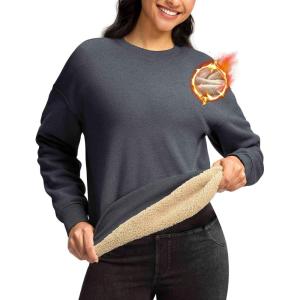 imageG Gradual Sherpa Sweatshirt for Women Fleece Sweatshirts Crewneck Pullover Warm Sweaters for WinterHeather Dark Grey