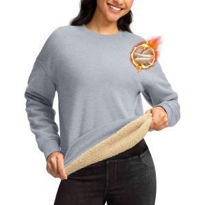 imageG Gradual Sherpa Sweatshirt for Women Fleece Sweatshirts Crewneck Pullover Warm Sweaters for WinterHeather Light Grey