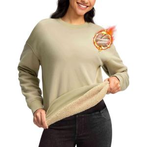 imageG Gradual Sherpa Sweatshirt for Women Fleece Sweatshirts Crewneck Pullover Warm Sweaters for WinterKhaki