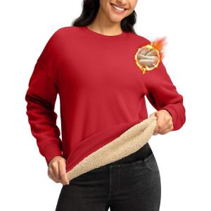 imageG Gradual Sherpa Sweatshirt for Women Fleece Sweatshirts Crewneck Pullover Warm Sweaters for WinterRed