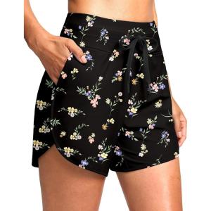 imageG Gradual Womens 4 High Waisted Swim Board Shorts Quick Dry Swimming Bathing Suit Bottoms for Women with Pockets LinerBlack Floral