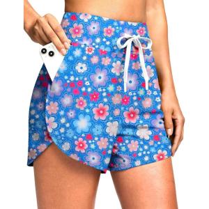 imageG Gradual Womens 4 High Waisted Swim Board Shorts Quick Dry Swimming Bathing Suit Bottoms for Women with Pockets LinerBlue Flower