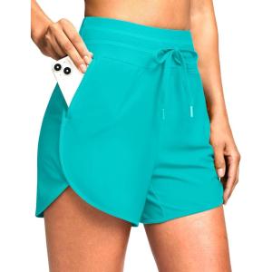 imageG Gradual Womens 4 High Waisted Swim Board Shorts Quick Dry Swimming Bathing Suit Bottoms for Women with Pockets LinerCyan