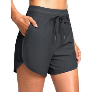 imageG Gradual Womens 4 High Waisted Swim Board Shorts Quick Dry Swimming Bathing Suit Bottoms for Women with Pockets LinerDark Grey