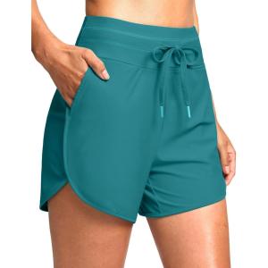 imageG Gradual Womens 4 High Waisted Swim Board Shorts Quick Dry Swimming Bathing Suit Bottoms for Women with Pockets LinerLake Blue