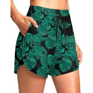 imageG Gradual Womens 4 High Waisted Swim Board Shorts Quick Dry Swimming Bathing Suit Bottoms for Women with Pockets LinerLeaf