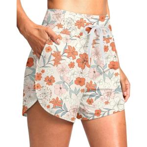 imageG Gradual Womens 4 High Waisted Swim Board Shorts Quick Dry Swimming Bathing Suit Bottoms for Women with Pockets LinerOrange Flower