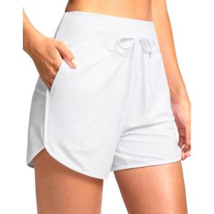 imageG Gradual Womens 4 High Waisted Swim Board Shorts Quick Dry Swimming Bathing Suit Bottoms for Women with Pockets LinerWhite