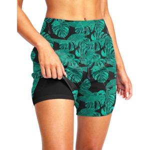 imageG Gradual Womens 5quot High Waisted Swim Board Shorts Quick Dry UPF 50 Swimming Beach Shorts for Women with Liner PocketsLeaf