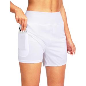 imageG Gradual Womens 5quot High Waisted Swim Board Shorts Quick Dry UPF 50 Swimming Beach Shorts for Women with Liner PocketsWhite