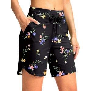 imageG Gradual Womens 7quot High Waisted Swim Board Shorts with Pockets Quick Dry Beach Swimming Shorts for Women with LinerBlack Floral