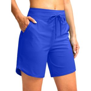 imageG Gradual Womens 7quot High Waisted Swim Board Shorts with Pockets Quick Dry Beach Swimming Shorts for Women with LinerBlue