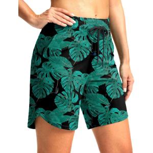 imageG Gradual Womens 7quot High Waisted Swim Board Shorts with Pockets Quick Dry Beach Swimming Shorts for Women with LinerLeaf