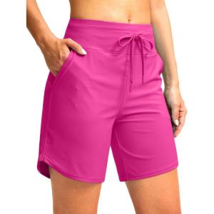 imageG Gradual Womens 7quot High Waisted Swim Board Shorts with Pockets Quick Dry Beach Swimming Shorts for Women with LinerRosy