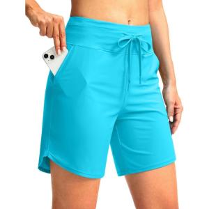 imageG Gradual Womens 7quot High Waisted Swim Board Shorts with Pockets Quick Dry Beach Swimming Shorts for Women with LinerSky Blue
