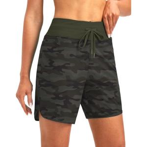imageG Gradual Womens 7quot Quick Dry High Waisted Swim Board Shorts with Zipper Pockets UPF 50 Beach Shorts for Women with LinerGreen Camo