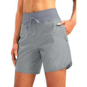 imageG Gradual Womens 7quot Quick Dry High Waisted Swim Board Shorts with Zipper Pockets UPF 50 Beach Shorts for Women with LinerLight Grey