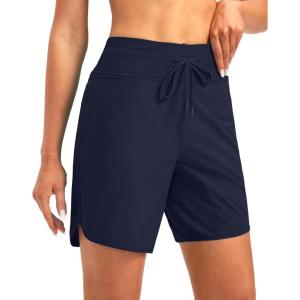 imageG Gradual Womens 7quot Quick Dry High Waisted Swim Board Shorts with Zipper Pockets UPF 50 Beach Shorts for Women with LinerNavy