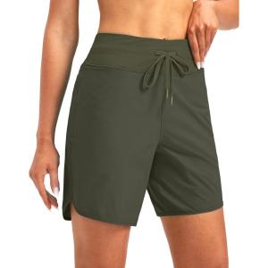 imageG Gradual Womens 7quot Quick Dry High Waisted Swim Board Shorts with Zipper Pockets UPF 50 Beach Shorts for Women with LinerSlate Green
