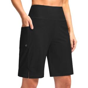 imageG Gradual Womens 9quot Long Swim Board Shorts with Pockets High Waisted Knee Length Beach Swimming Shorts for Women with LinerBlack