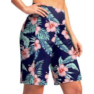 imageG Gradual Womens 9quot Long Swim Board Shorts with Pockets High Waisted Knee Length Beach Swimming Shorts for Women with LinerNavy Flower