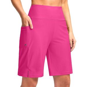 imageG Gradual Womens 9quot Long Swim Board Shorts with Pockets High Waisted Knee Length Beach Swimming Shorts for Women with LinerRosy