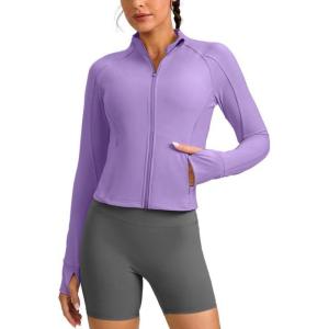 imageG Gradual Womens Cropped Workout Jacket Slim Fit Full Zip Athletic Running Gym Jackets for Women with Thumb Holes PocketsLavenderL