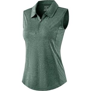 imageG Gradual Womens Golf Shirts Lightweight 14 Zip Collared Tank Top Sleeveless Polo Shirts for Tennis Pickleball CasualHeather Grey Sage