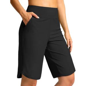 imageG Gradual Womens High Waisted Swim Board Shorts 11quot Knee Length Beach Swimming Long Shorts for Women with Pockets LinerBlack