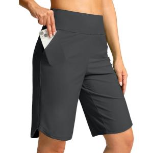imageG Gradual Womens High Waisted Swim Board Shorts 11quot Knee Length Beach Swimming Long Shorts for Women with Pockets LinerDark Grey