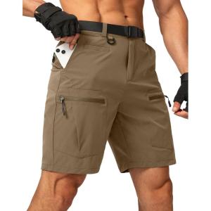 imageMens Hiking Cargo Shorts Stretch Quick Dry Outdoor Tactical Shorts for Men with Multi Pocket for Fishing CasualDark Khaki