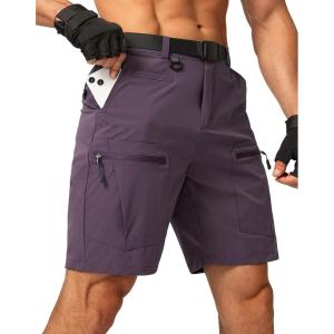 imageMens Hiking Cargo Shorts Stretch Quick Dry Outdoor Tactical Shorts for Men with Multi Pocket for Fishing CasualEggplant